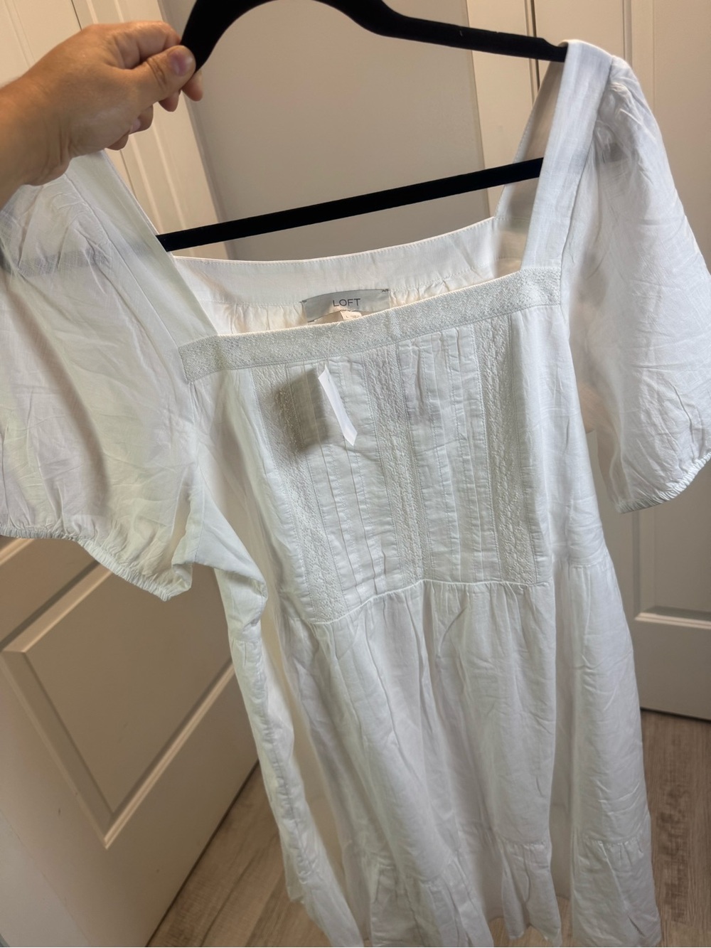 Loft Women's Dress White Midi Cotton NWT Size L Puff  Sleeve - Picture 7 of 10